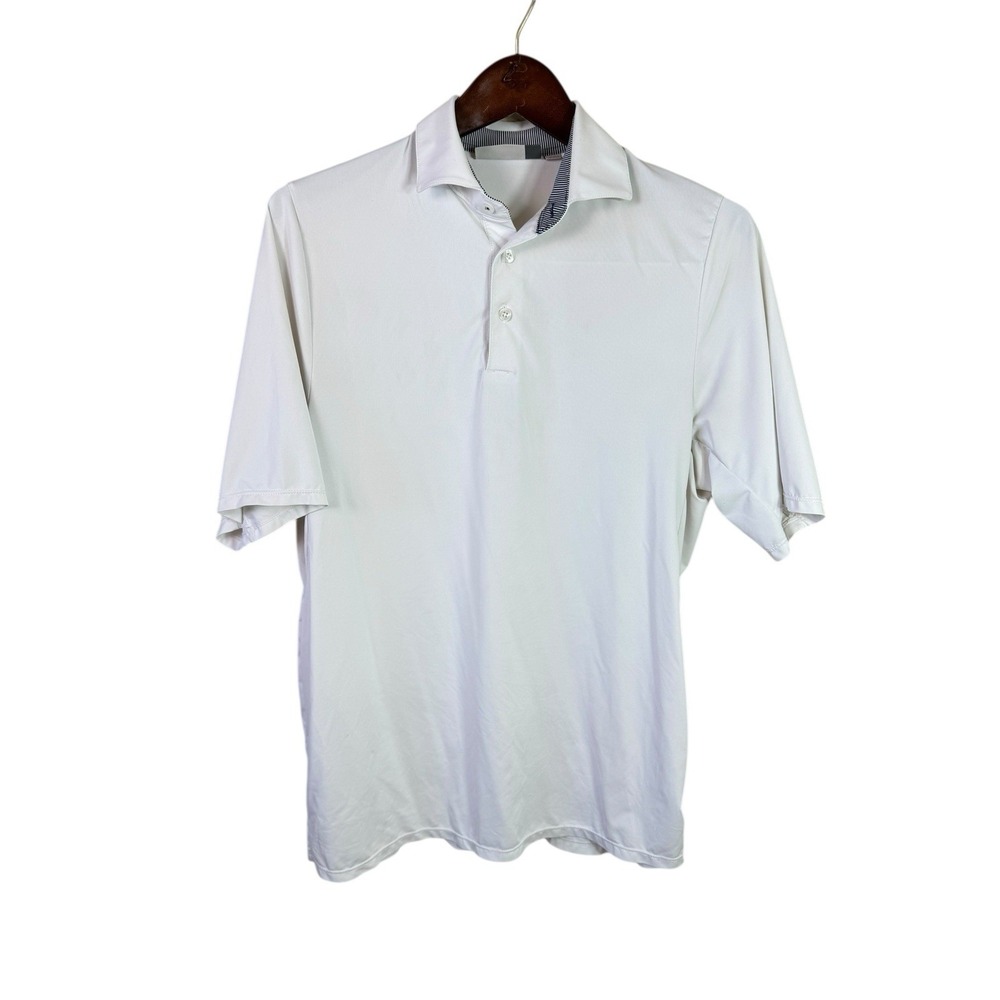 Kjus Mens Medium Solid White Polo Shirt Short Sleeve Comfort‎ Fit Preppy Golf
